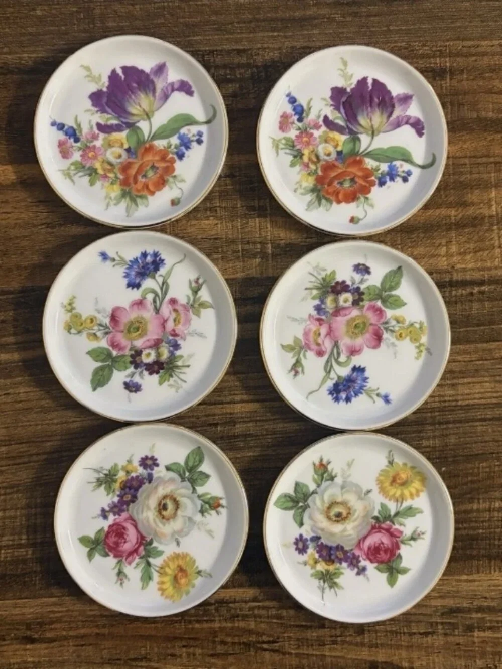 Vintage Furstenberg Ancestral Dresden Floral Porcelain Coasters Germany Set of 6
